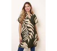 Blue Vanilla Palm Print Tunic Top - M - Khaki