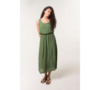 Blue Vanilla Women's Khaki Plain Puff Ball Midi Dress | Size: Large Blue Vanilla Khaki L