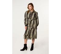 Blue Vanilla Women's Khaki Printed Puff Sleeve Button Through Midi Dress | Size: 16 Blue Vanilla Khaki 16