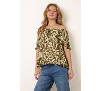 Blue Vanilla Printed Tie Front Top - S - Khaki