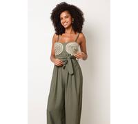Blue Vanilla Women's Khaki Strappy Slip On Round Neck Jumpsuit | Size: S/M Blue Vanilla Khaki S/M