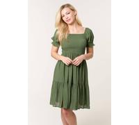 Blue Vanilla Women's Khaki Three Quarter Sleeve Bardot Mini Dress | Size: Small