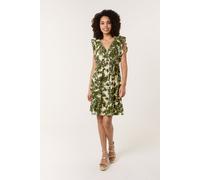 Blue Vanilla Women's Khaki Tropical Dress With Palm Leaf Print | Size: Small Blue Vanilla Khaki S
