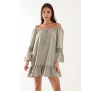 Blue Vanilla Women's Lace Trim Tunic Dress in Light Khaki | Size: Small Blue Vanilla Light Khaki S