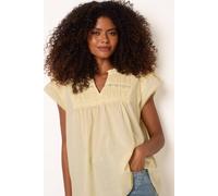 Blue Vanilla Women's Lemon Cotton Embroidery Detail Ruffle Sleeve Top | Size: Large Blue Vanilla Lemon L
