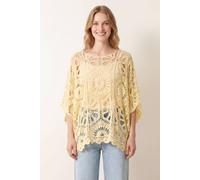 Blue Vanilla Crochet Detailed Kimono Top - One Size - Light Yellow