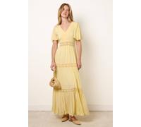 Blue Vanilla Women's Lemon Short Sleeve Slip On V-neck Maxi Dress | Size: Small Blue Vanilla Lemon S