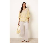 Blue Vanilla Sun Flower Lace Sleeve Blouse - Light Yellow - S-M - Light Yellow