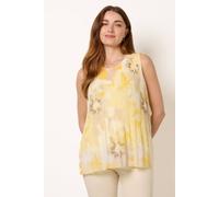Blue Vanilla Watercolour Floral Printed Pleated Top - S-M - Light Yellow