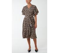 Blue Vanilla Women's Leopard Print Ruffle Wrap Midi Dress in Brown | Size: 8 Blue Vanilla Brown 8