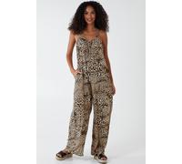 Blue Vanilla Women's Leopard Print Wide Leg Jumpsuit in Camel | Size: Medium