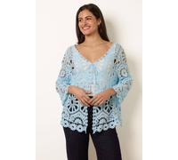 Blue Vanilla Long-Sleeved Crochet Cardigan - M-L - Light Blue