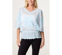 Blue Vanilla Women's Light Blue Sun Flower Lace Sleeve Blouse | Size: Medium/Large Blue Vanilla Light Blue M/L