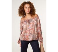 Blue Vanilla Women's Light Brown Bardot Puff Ball Blouse | Size: Large Blue Vanilla Light Brown L