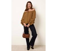 Blue Vanilla Women's Light Brown Long Sleeve Bardot Top | Size: Small/Medium