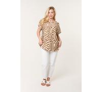 Blue Vanilla Women's Light Brown Round Neck Top With Abstract Print | Size: Medium/Large Blue Vanilla Light Brown M/L