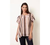 Blue Vanilla Short Sleeve Pleated Paint Top - M-L - Light Brown