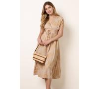 Blue Vanilla Women's Light Brown Wrap Front Beaded Dress | Size: Large Blue Vanilla Light Brown L