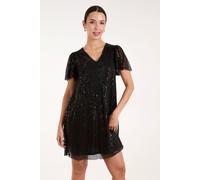 Blue Vanilla Women's Long Sleeved Sequin Flutter Sleeve Dress in Black | Size: Medium