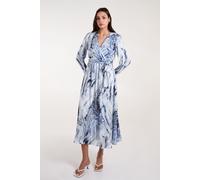 Blue Vanilla Women's Long Sleeved Watercolour Wrap Midi Dress in Blue | Size: Small Blue Vanilla Blue S