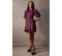 Blue Vanilla Women's Luxe Puff Sleeve Jacquard Mini Dress in Black | Size: 10