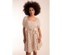 Blue Vanilla Women's Milkmaid Dobby Spot Mini Dress in Stone | Size: Large Blue Vanilla Stone L