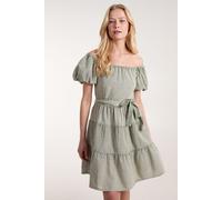Blue Vanilla Women's Milkmaid Washed Puff Sleeve Mini Dress in Light Khaki | Size: 12 Blue Vanilla Light Khaki 12