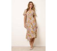 Blue Vanilla Floral Print Angel Sleeve Midi Dress - M - Multicoloured