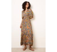 Blue Vanilla Women's Multi Gathered Sleeve V-Neck Maxi Dress | Size: Large/XL Blue Vanilla Multicolor L/XL