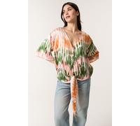 Blue Vanilla Women's Multi Satin Tie Front Blouse | Size: Medium/Large Blue Vanilla Multicolor M/L