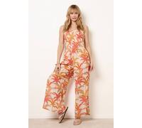 Blue Vanilla Side Split Flare Leg Tropical Jumpsuit - M-L - Multicoloured