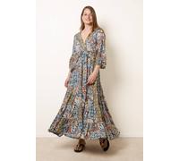 Blue Vanilla Women's Multi Wrap Over Tiered Art Silk Dress | Size: S/M Blue Vanilla Multicolor S/M