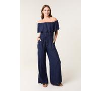 Blue Vanilla Women's Navy Bardot Tie Waist Jumpsuit | Size: Small Blue Vanilla Navy S