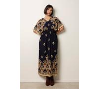 Blue Vanilla Border Print Kimono Dress - L - Navy