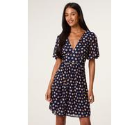 Blue Vanilla Women's Navy Ditsy Floral V Neck Tie Back Mini Dress | Size: XL Blue Vanilla Navy XL