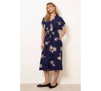 Blue Vanilla Drawstring Midi Shirt Dress - M-L - Navy