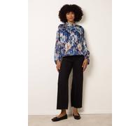 Blue Vanilla Floral Metallic Puffball Top - S-M - Navy