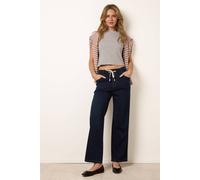 Blue Vanilla Herringbone Tie Up Stretch Trousers - L - Navy