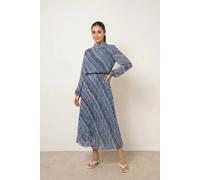 Blue Vanilla High Neck Bubble Print Dress - S - Navy