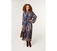 Blue Vanilla High Neck Printed Dress With Elasticated Waist - S - Navy
