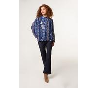 Blue Vanilla Women's Navy High Neck Puffball Floral Blouse | Size: Medium/Large Blue Vanilla Navy M/L