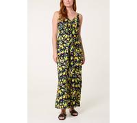 Blue Vanilla Women's Navy Lemon Print Front Tie Jumpsuit | Size: XL Blue Vanilla Navy XL