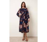 Blue Vanilla Women's Navy Marble Pleated Dress | Size: Medium Blue Vanilla Navy M