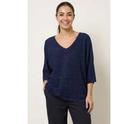 Blue Vanilla Metallic V Neck Knitted Ripple Jumper - Navy - One Size - Navy