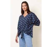 Blue Vanilla Polka Dot Knot Front Top - M-L - Navy