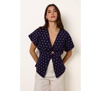 Blue Vanilla Women's Navy Polka Dot Short-Sleeve Knit Cardigan Top | Size: S/M Blue Vanilla Navy S/M