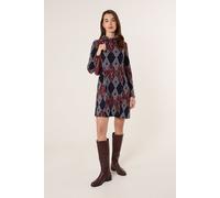 Blue Vanilla Printed Draped Cowl Neck Long Sleeve Dress - M-L - Navy