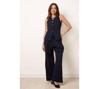 Blue Vanilla Round Neck Button Through Vest & Trouser Set - L - Navy