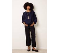 Blue Vanilla Women's Navy Necklace Round Neck Elasticated Hem & Sleeve Top Blue Vanilla Navy One Size