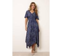 Blue Vanilla Shirred Waist Hanky Hem Paisley Print Dress - M-L - Navy